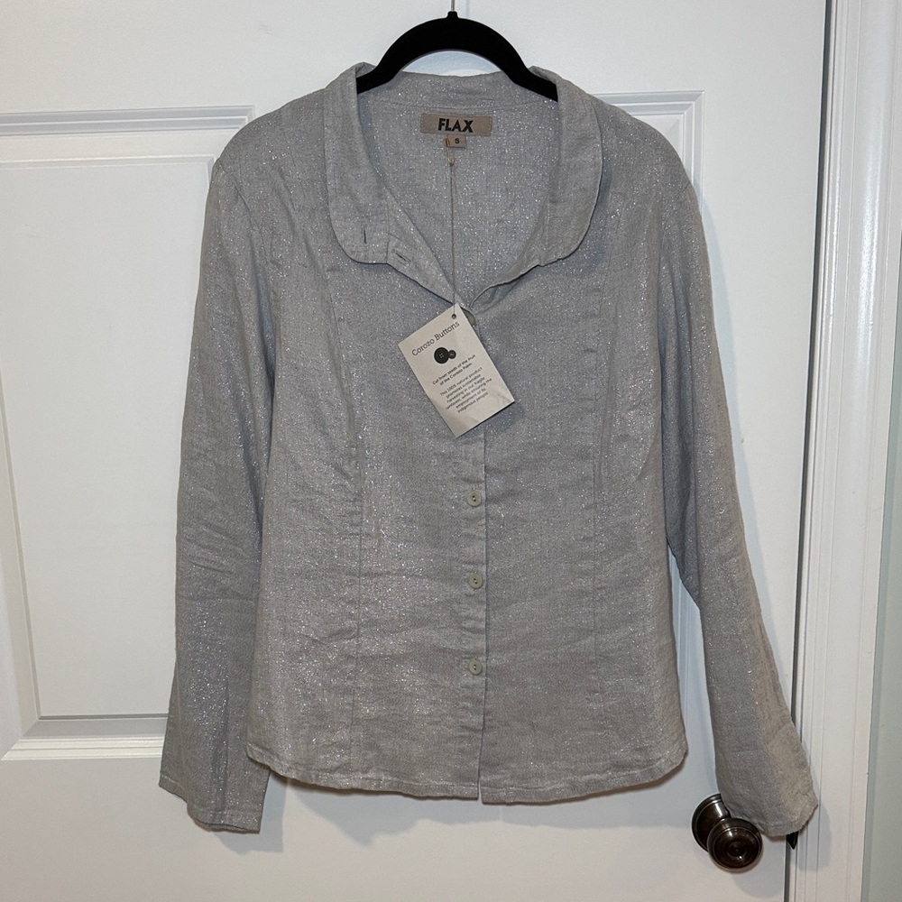 Flax Women's Silver Shiny Button-Down Shirt